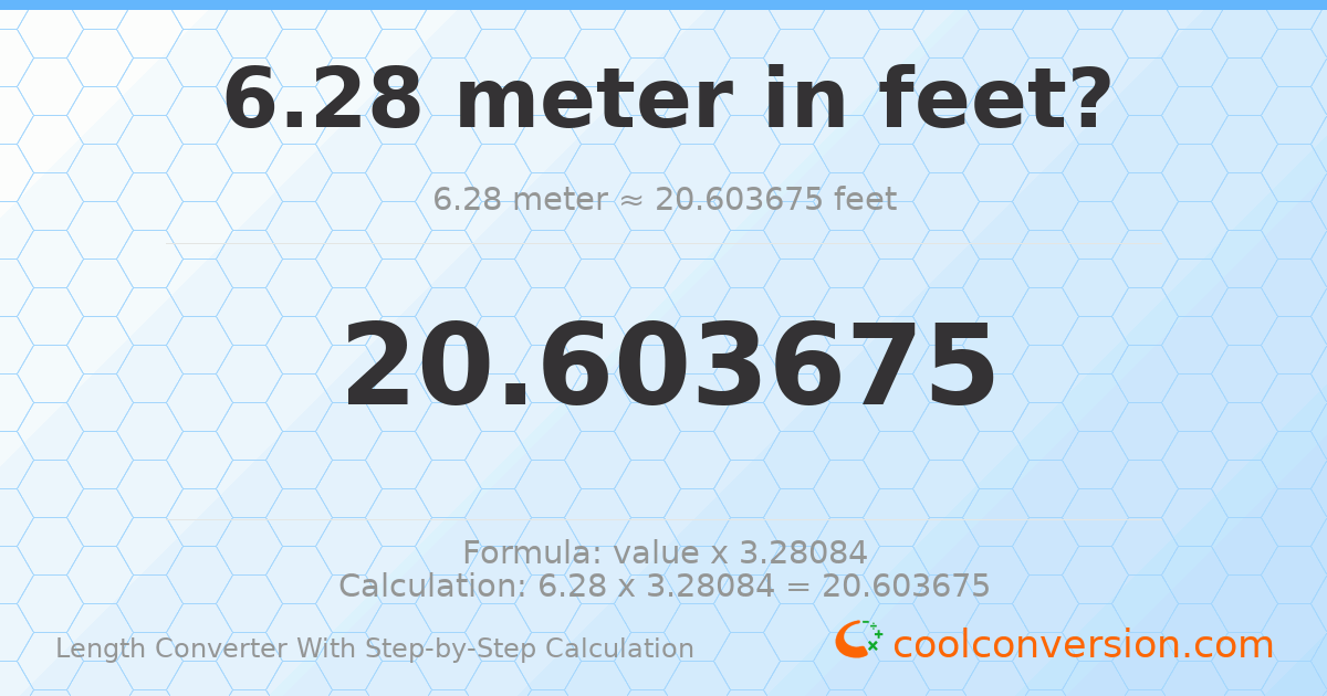 6.28 meters = 20.6037 feet
