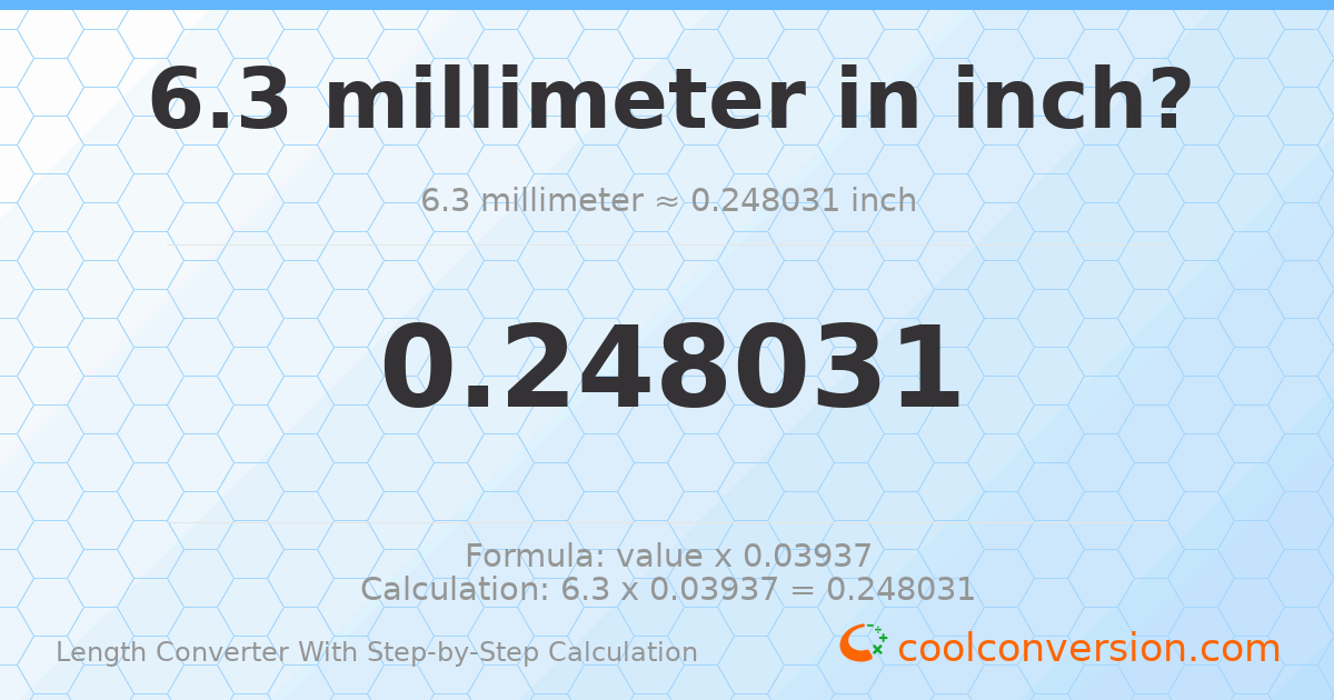 6.3 millimeters = 0.248031 inches
