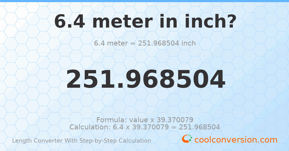 6.4 meters = 251.969 inches