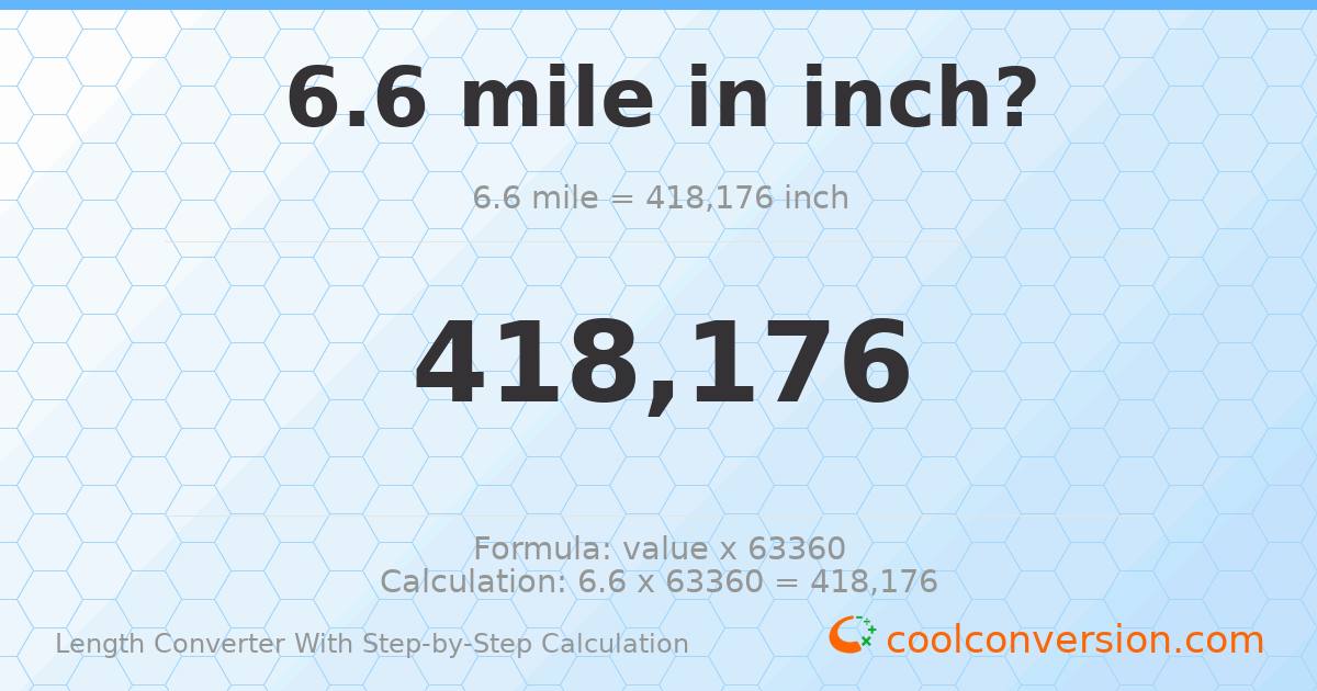 6.6 miles = 418176 inches