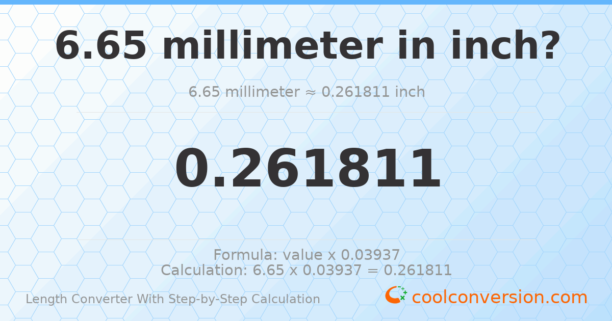 6.65 millimeters = 0.261811 inches