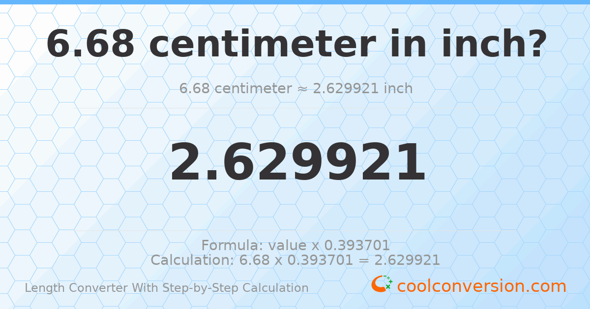 6.68 centimeters = 2.62992 inches