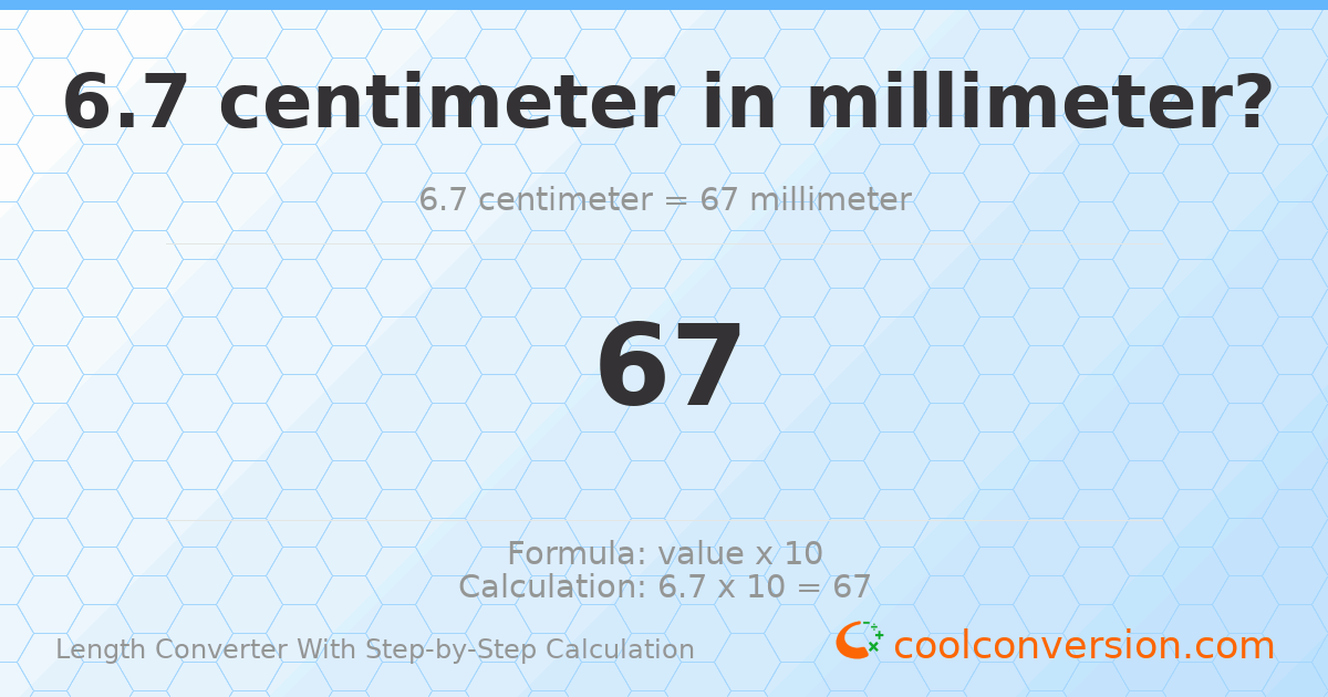 6.7 centimeters = 67 millimeters