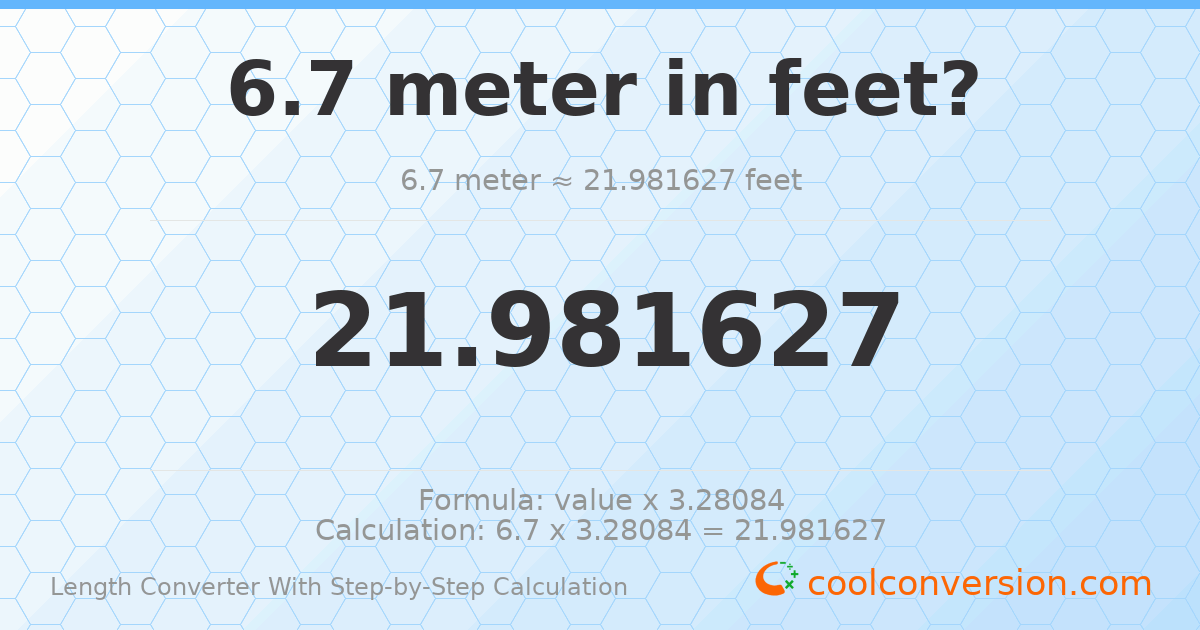 6.7 meters = 21.9816 feet