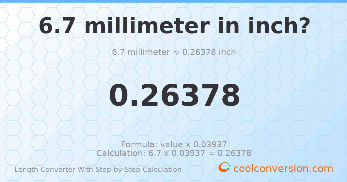 6.7 millimeters = 0.26378 inches