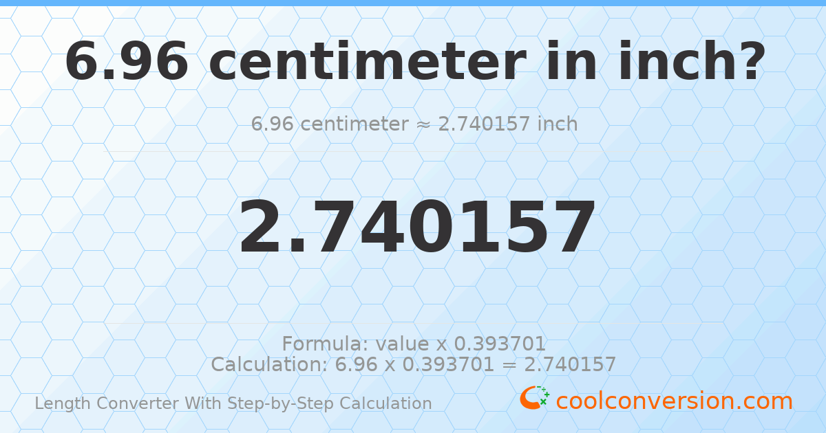 6.96 centimeters = 2.74016 inches
