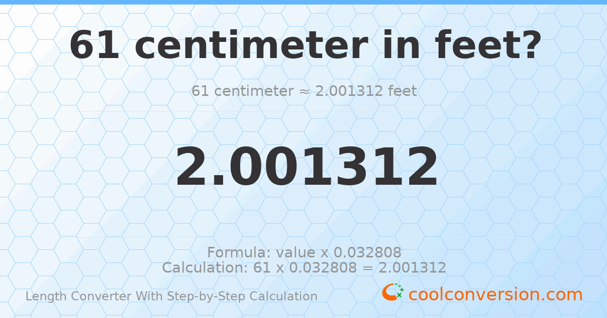 61 centimeters = 2.00131 feet