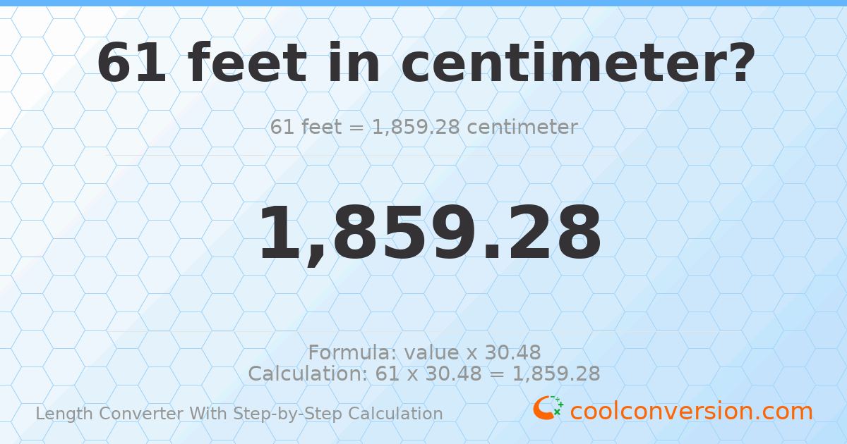61 feet = 1859.28 centimeters