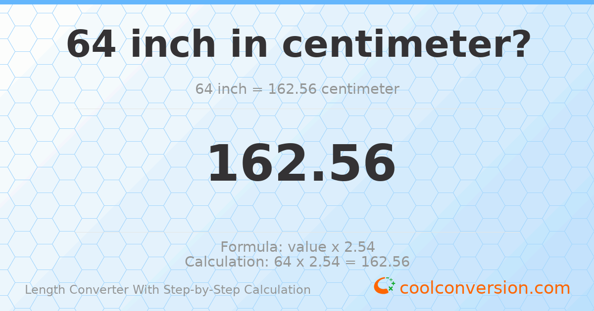 64 inches = 162.56 centimeters