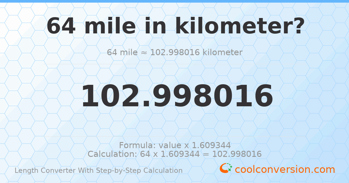 64 miles = 102.998 kilometers