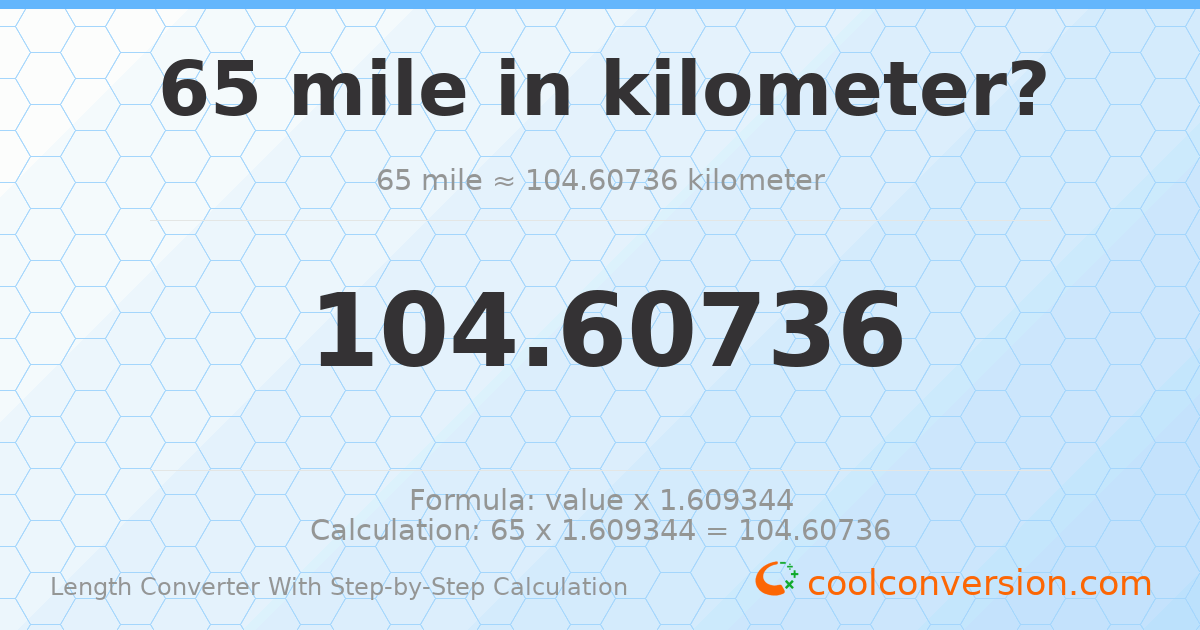 65 miles = 104.607 kilometers