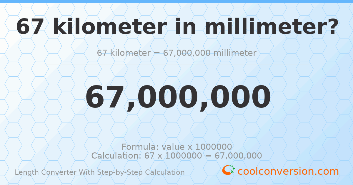 67 kilometers = 6.7 × 10⁷ millimeters