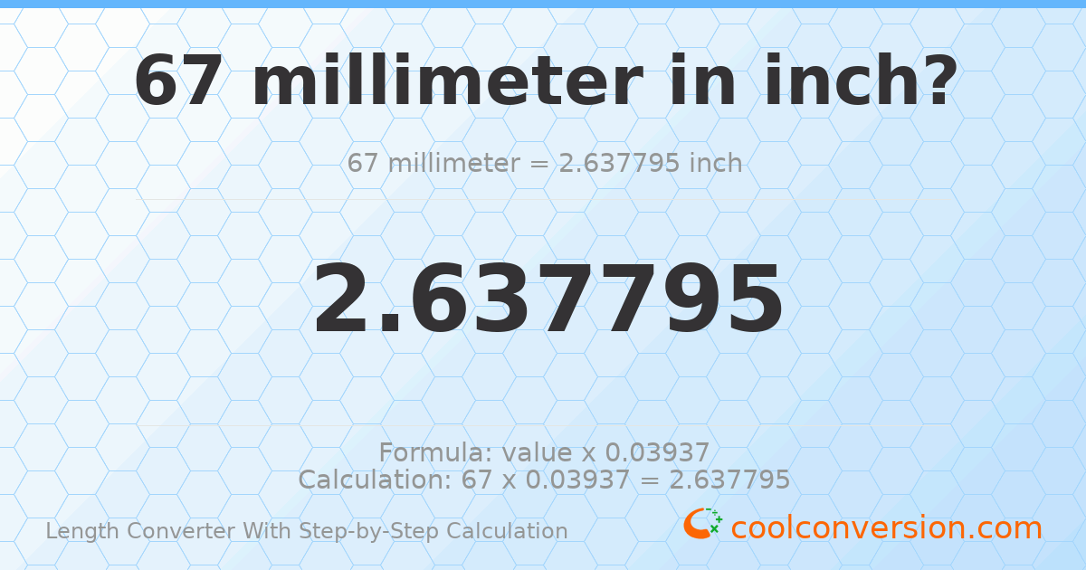 67 millimeters = 2.6378 inches