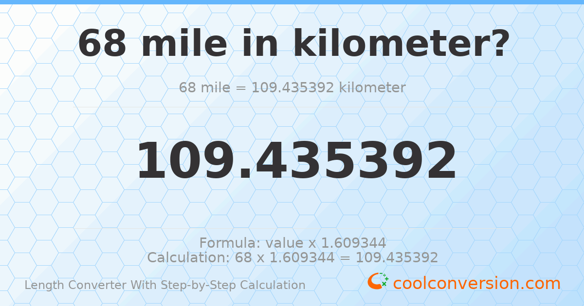 68 miles = 109.435 kilometers