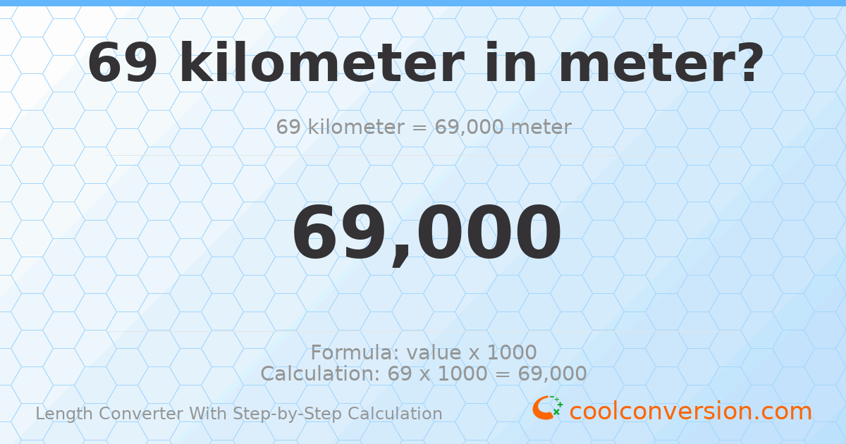 69 kilometers = 69000 meters