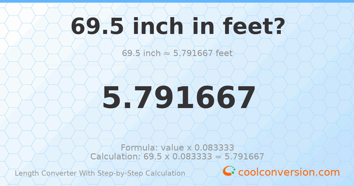 69.5 inches = 5.79167 feet