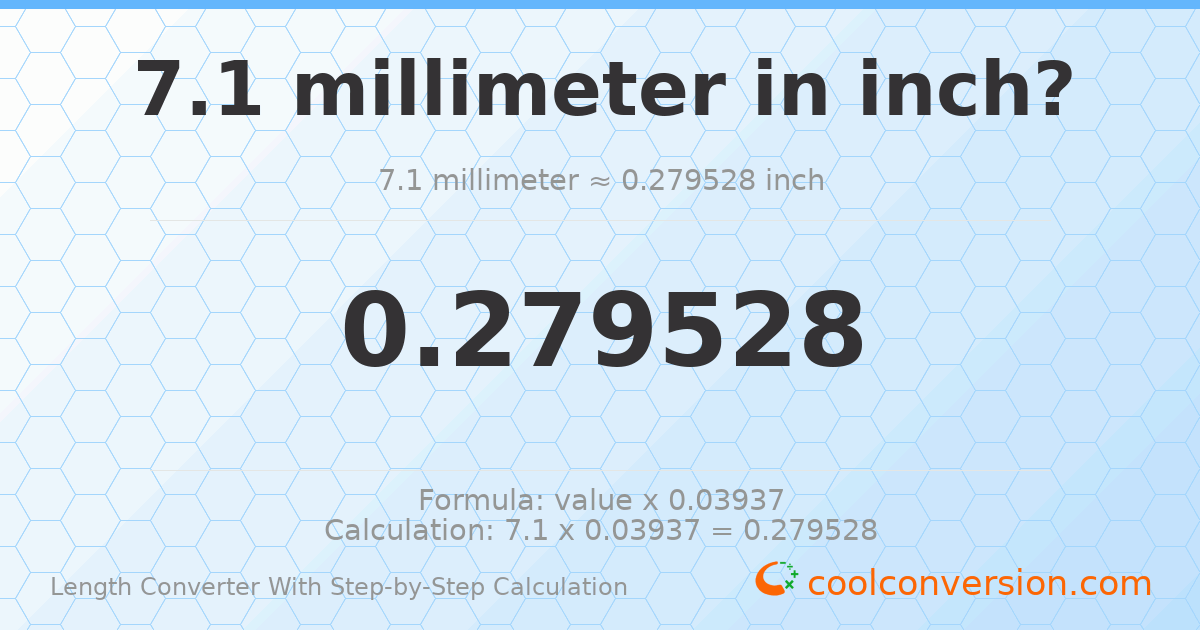 7.1 millimeters = 0.279528 inches