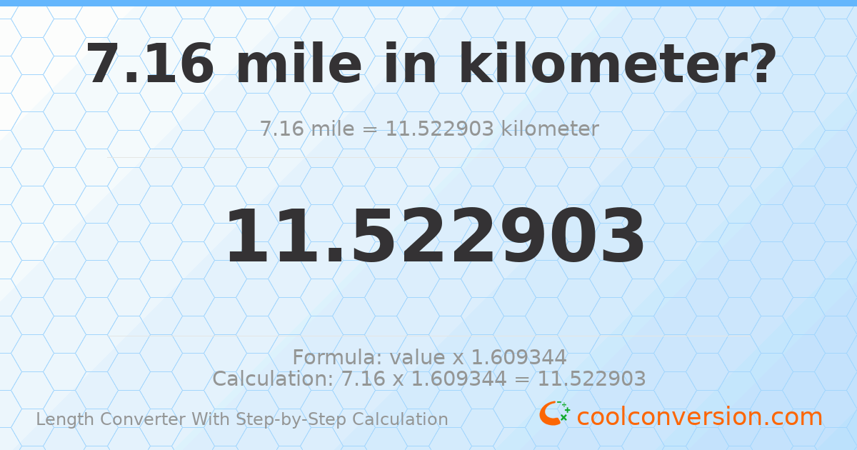 7.16 miles = 11.5229 kilometers