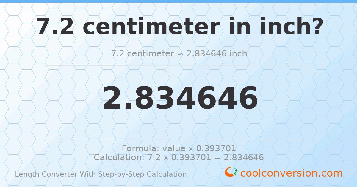 7.2 centimeters = 2.83465 inches
