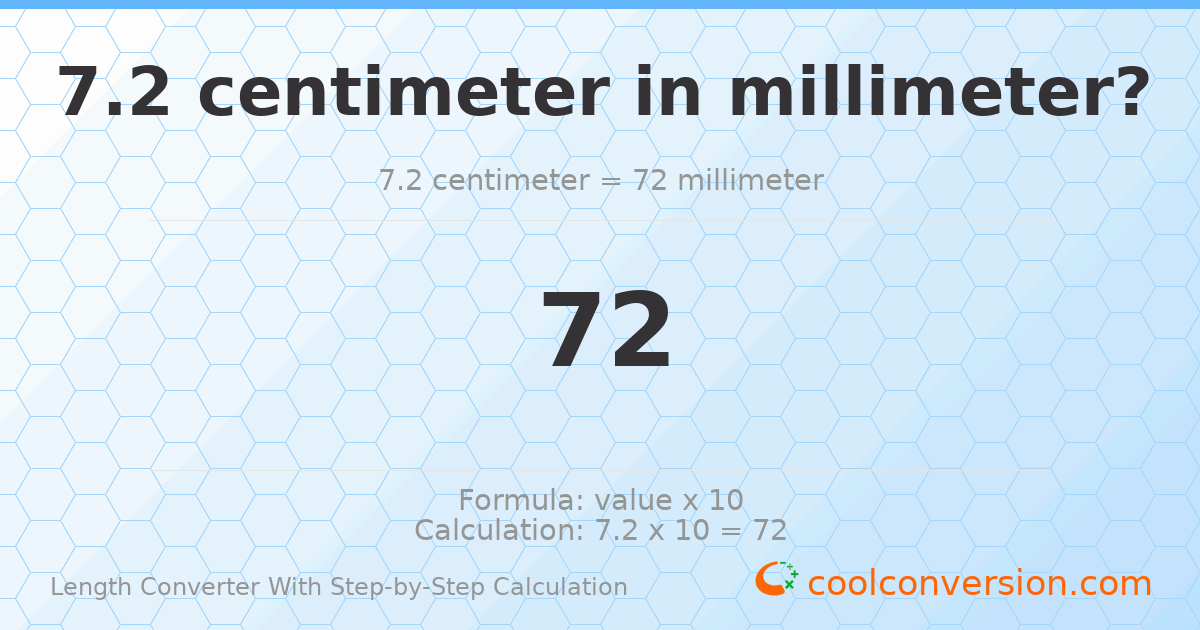 7.2 centimeters = 72 millimeters