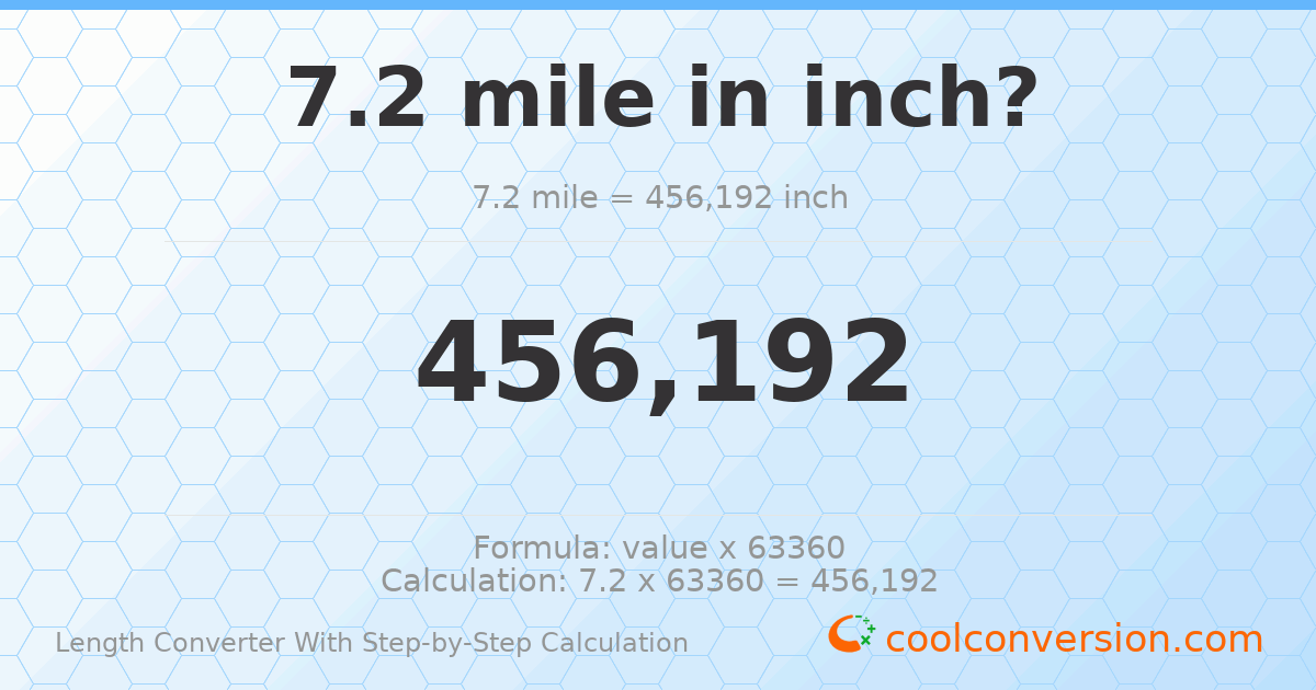7.2 miles = 456192 inches