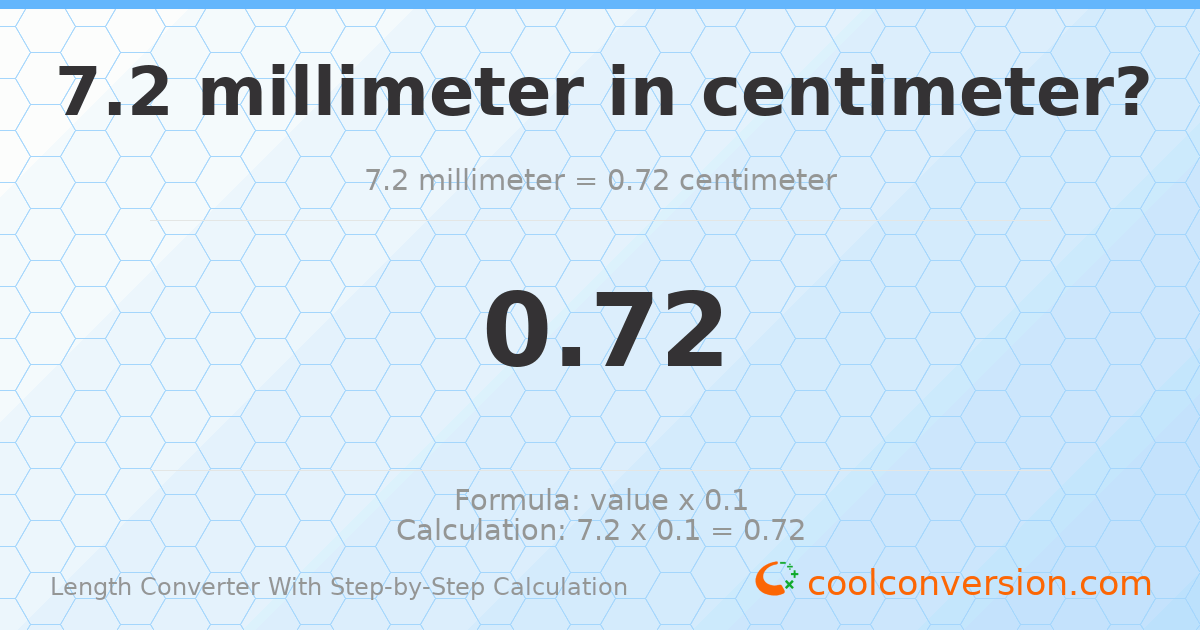 7.2 millimeters = 0.72 centimeters