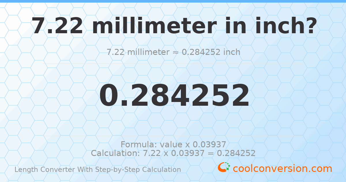 7.22 millimeters = 0.284252 inches