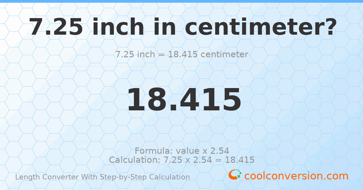 7.25 inches = 18.415 centimeters