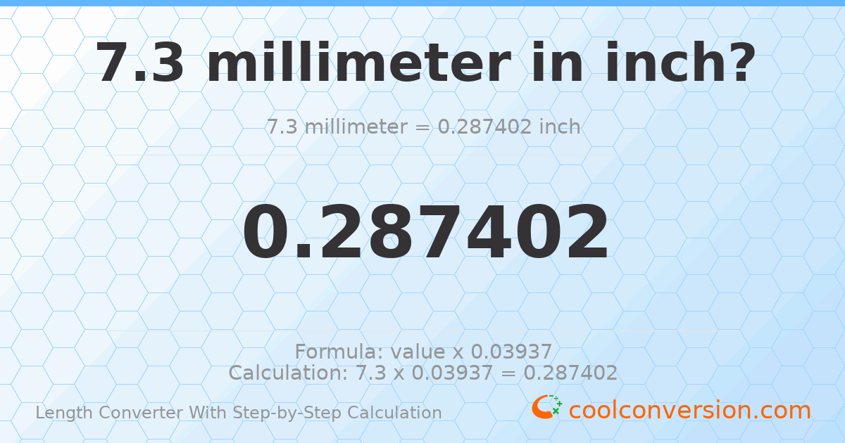 7.3 millimeters = 0.287402 inches