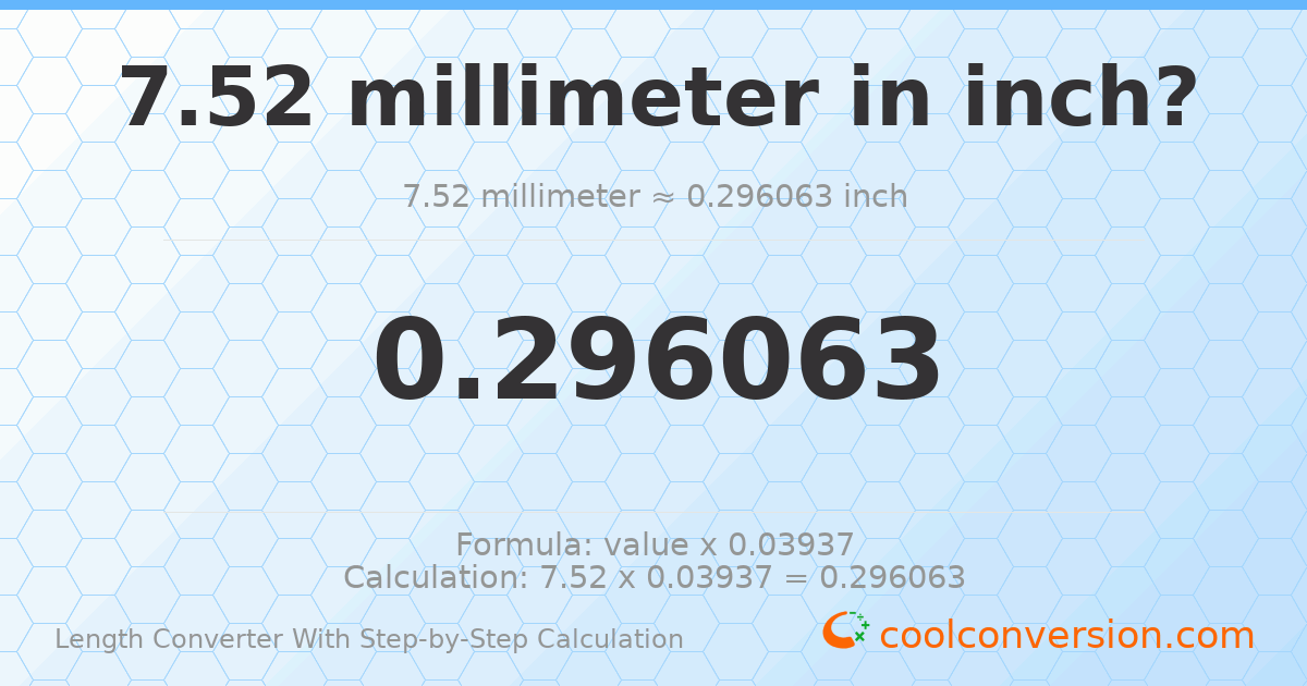 7.52 millimeters = 0.296063 inches