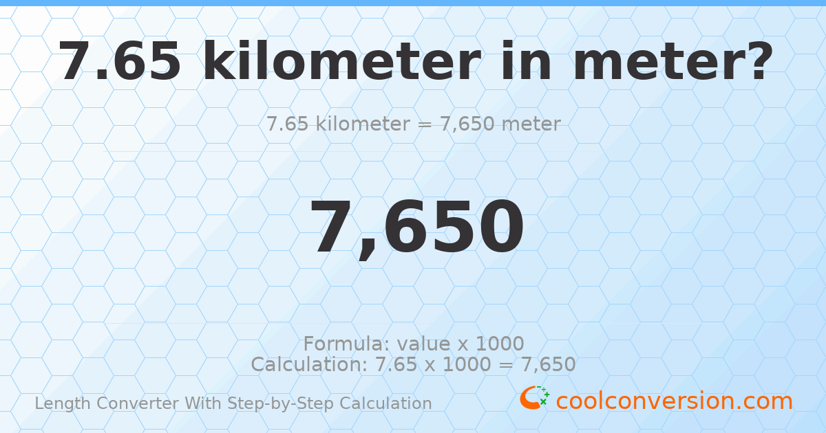 7.65 kilometers = 7650 meters