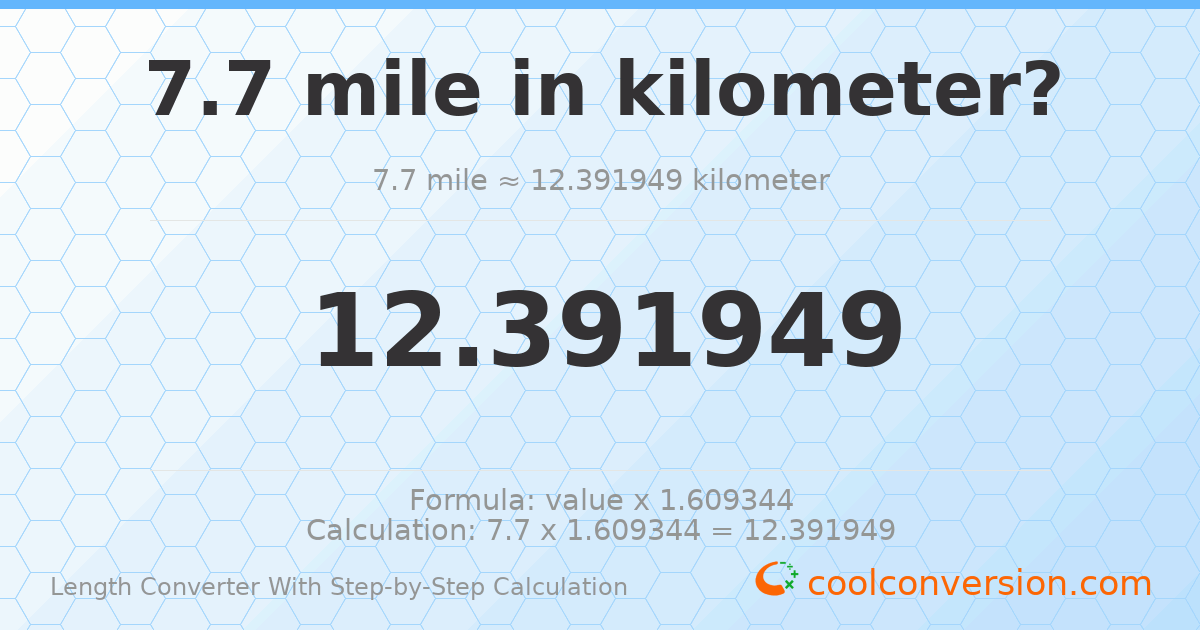 7.7 miles = 12.3919 kilometers