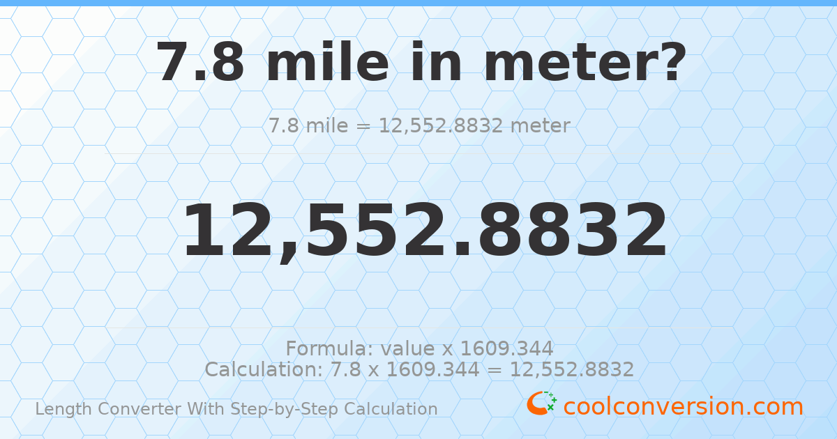 7.8 miles = 12552.9 meters