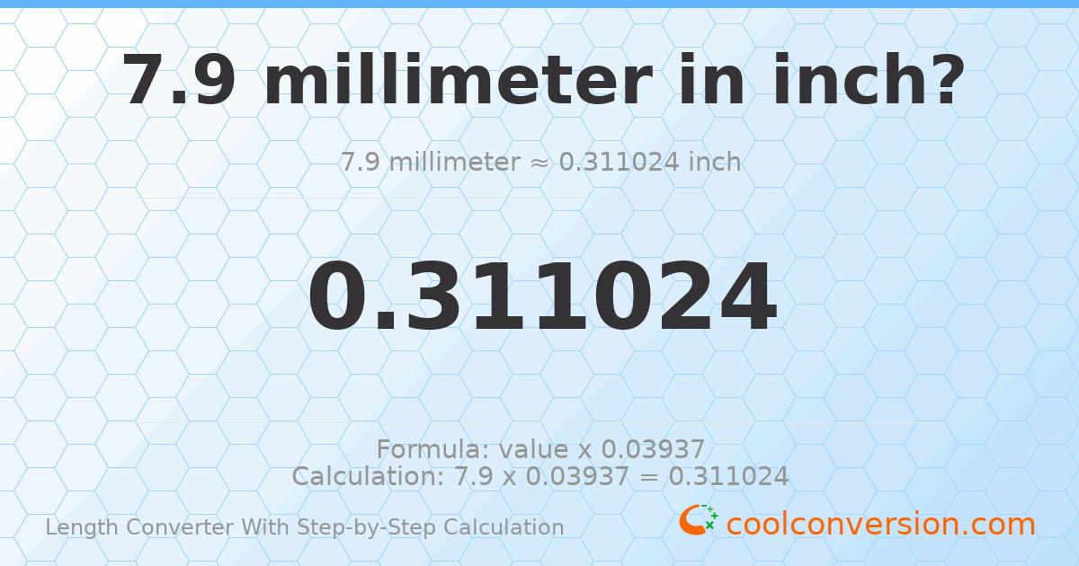 7.9 millimeters = 0.311024 inches