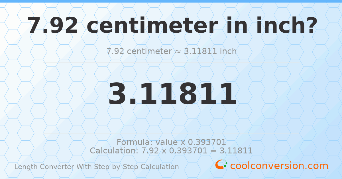 7.92 centimeters = 3.11811 inches