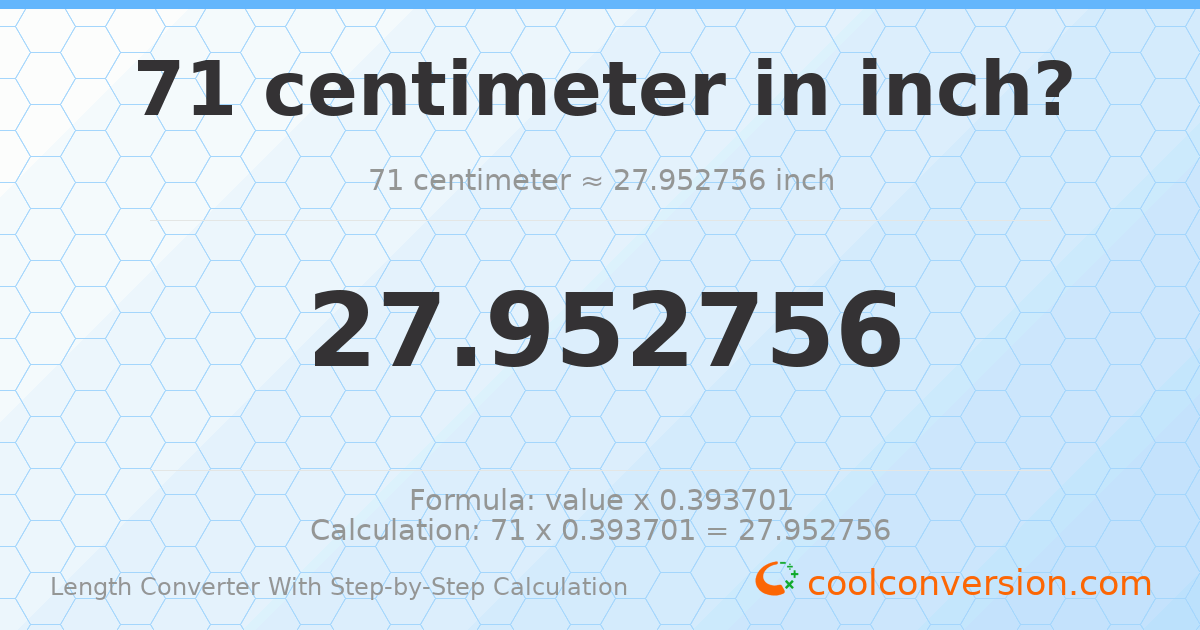 71 centimeters = 27.9528 inches