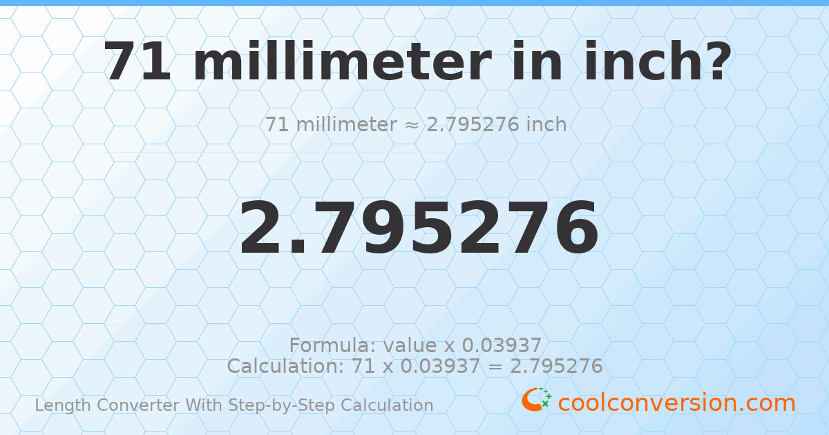 71 millimeters = 2.79528 inches