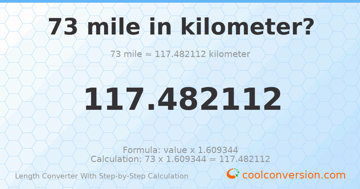 73 miles = 117.482 kilometers