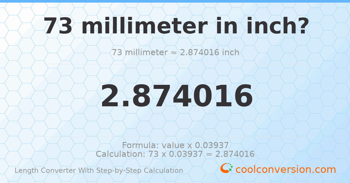 73 millimeters = 2.87402 inches
