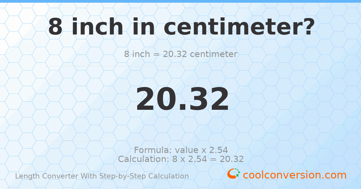 8 inches = 20.32 centimeters