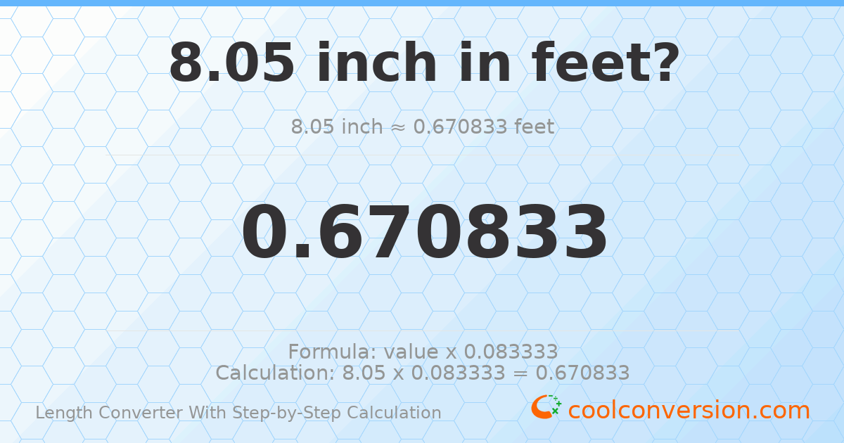 8.05 inches = 0.670833 feet