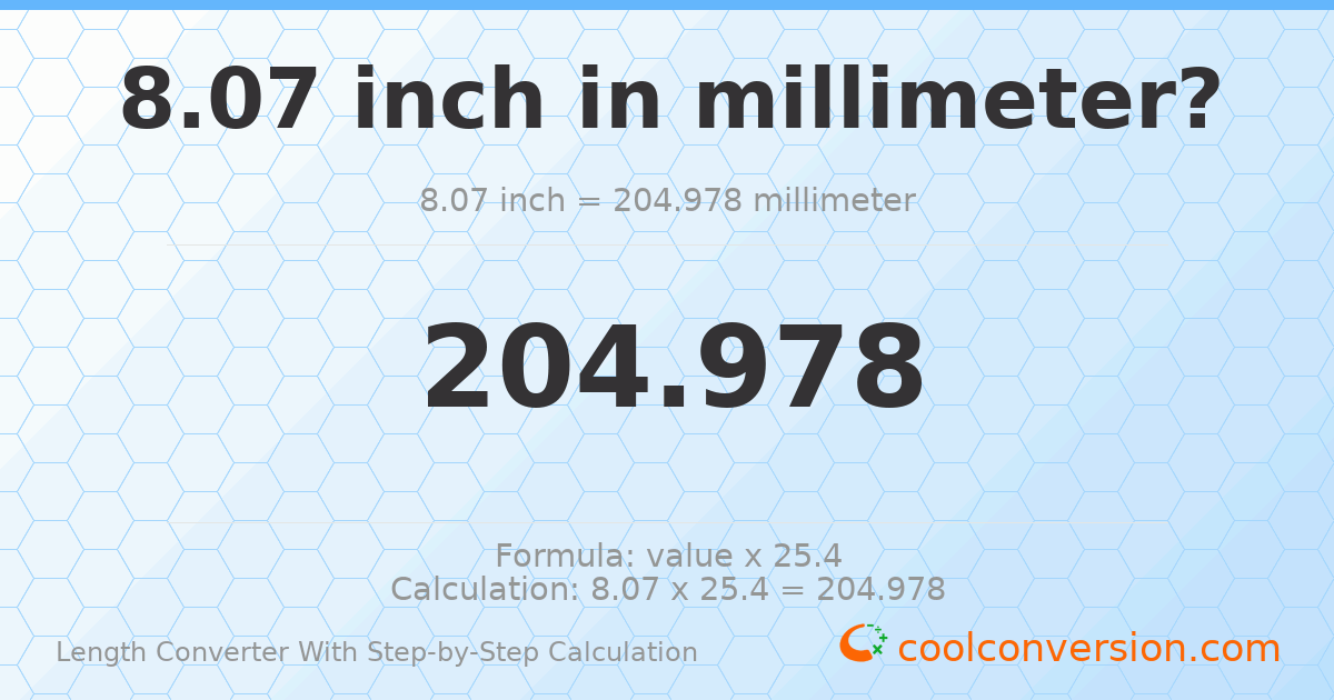 8.07 inches = 204.978 millimeters