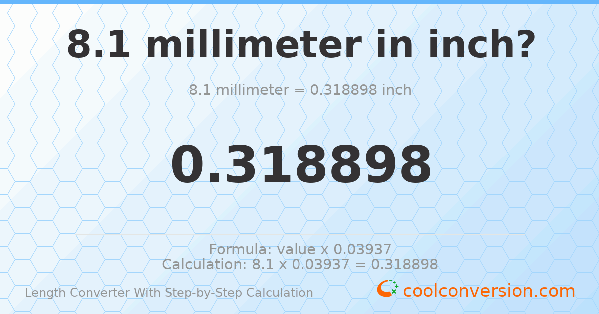 8.1 millimeters = 0.318898 inches