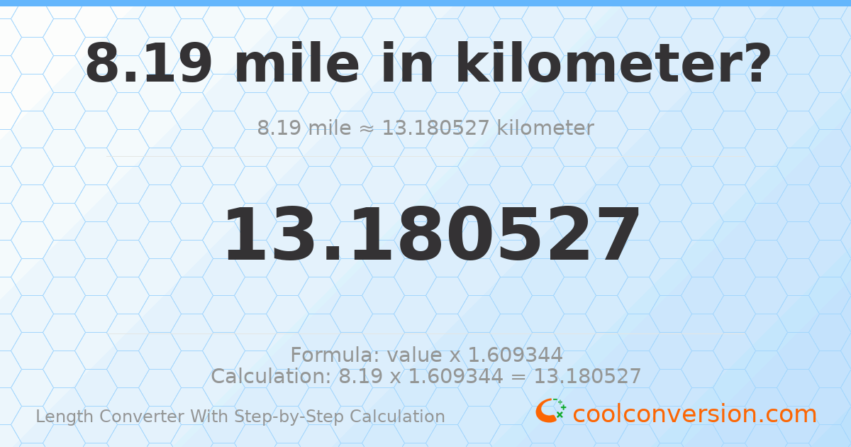 8.19 miles = 13.1805 kilometers