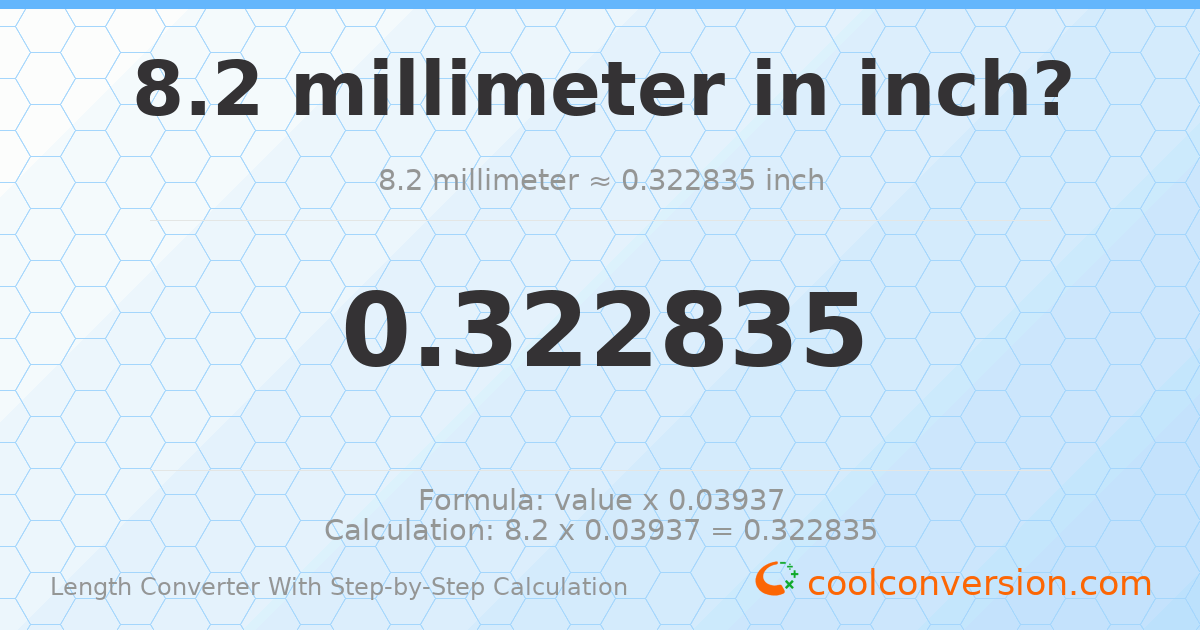 8.2 millimeters = 0.322835 inches