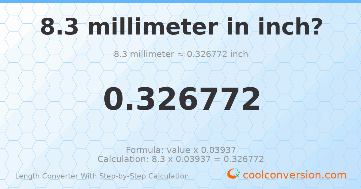 8.3 millimeters = 0.326772 inches