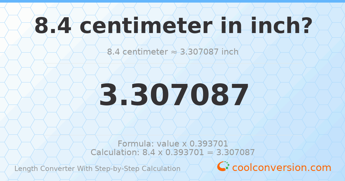 8.4 centimeters = 3.30709 inches