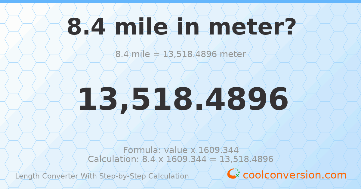 8.4 miles = 13518.5 meters