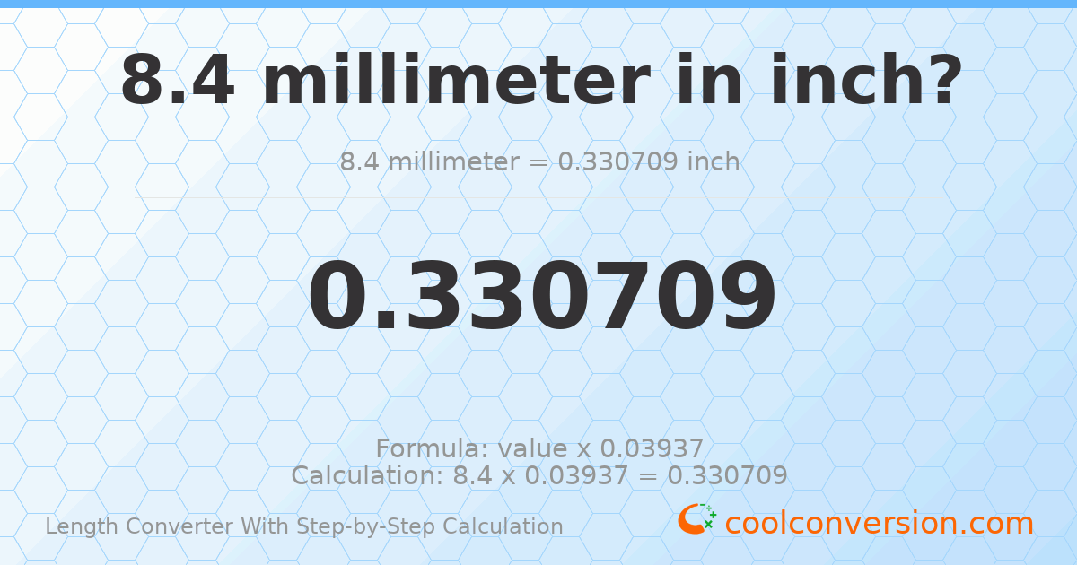 8.4 millimeters = 0.330709 inches