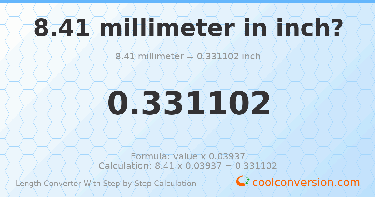 8.41 millimeters = 0.331102 inches